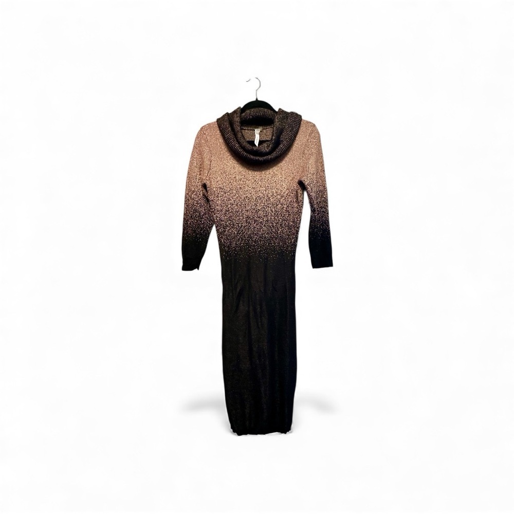 NY Collection Black and Sparkling Pink Ombre Long Sleeve Dress Medium